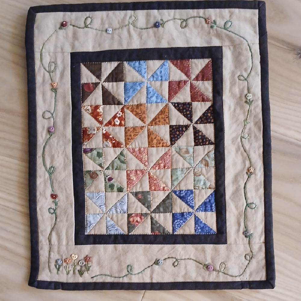 Small Pinwheel Garden Handmade Quilted Wall Hanging 10.25" x 12"